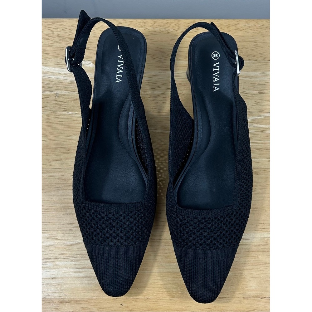 VIVAIA Slingback Pumps Women 39 US8.5 Black Knit Leah Pro Pointed Toe Block Heel - Picture 3 of 12